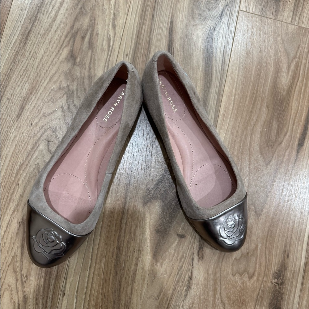 Taryn Rose Silver and Gray Ballet Flats with Metallic Toe Cap